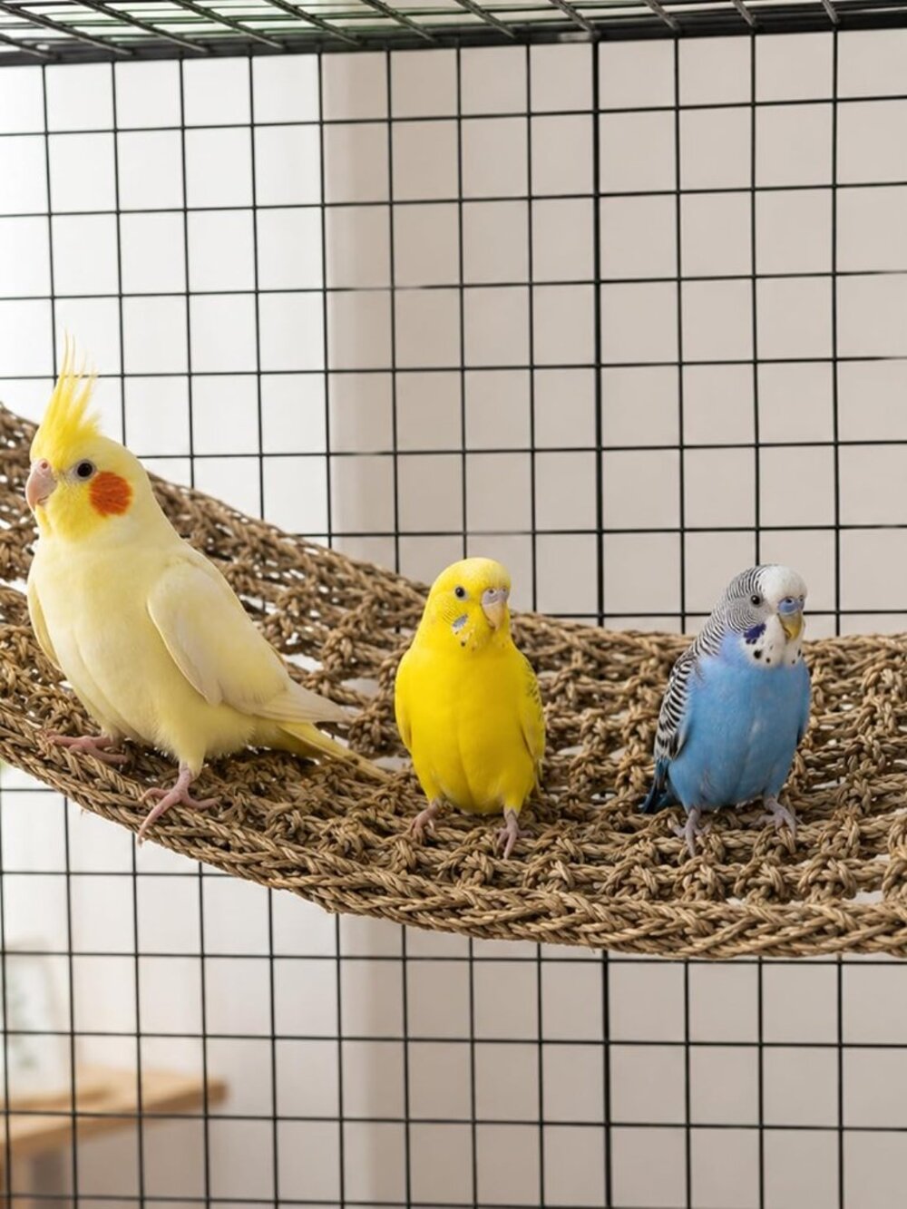 Seagrass Bird Climbing Net Hammock – Natural Hand-Woven Parrot Ladder Bridge